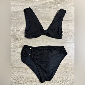 LOGAN BIKINI TOP & BOTTOM IN BLACK SNAKE TEXTURE, Size: M